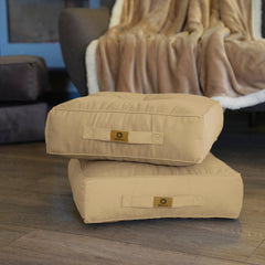 Lot de 2 Poufs Velours 40x40 Crème - Épais 14cm (Coussin de Sol Intérieur)