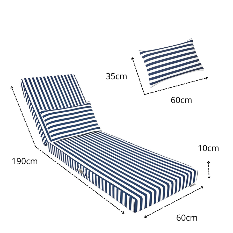 Colchão Premium para Espreguiçadeira 190x60 Risca Azul Marinho, enchimento de espuma de alta densidade