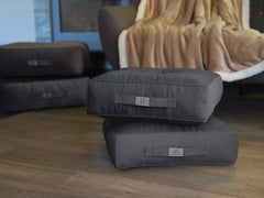 Lot de 2 Poufs Velours XL 54x54 Gris Foncé - Épais 18cm (Grand Confort)