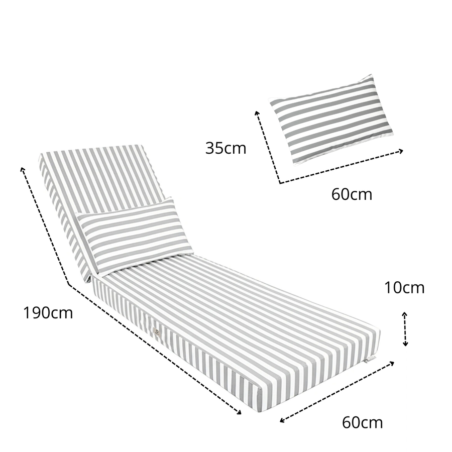 Matelas Transat Premium 190x60 Rayure Gris Clair, garnissage en mousse haute densité