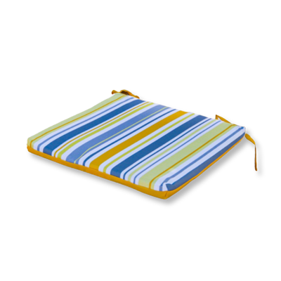 Lot de 4 galettes de chaise 35x35 cm avec motif rayures solaires, coussins confort pour fauteuils et canapés, avec attaches.