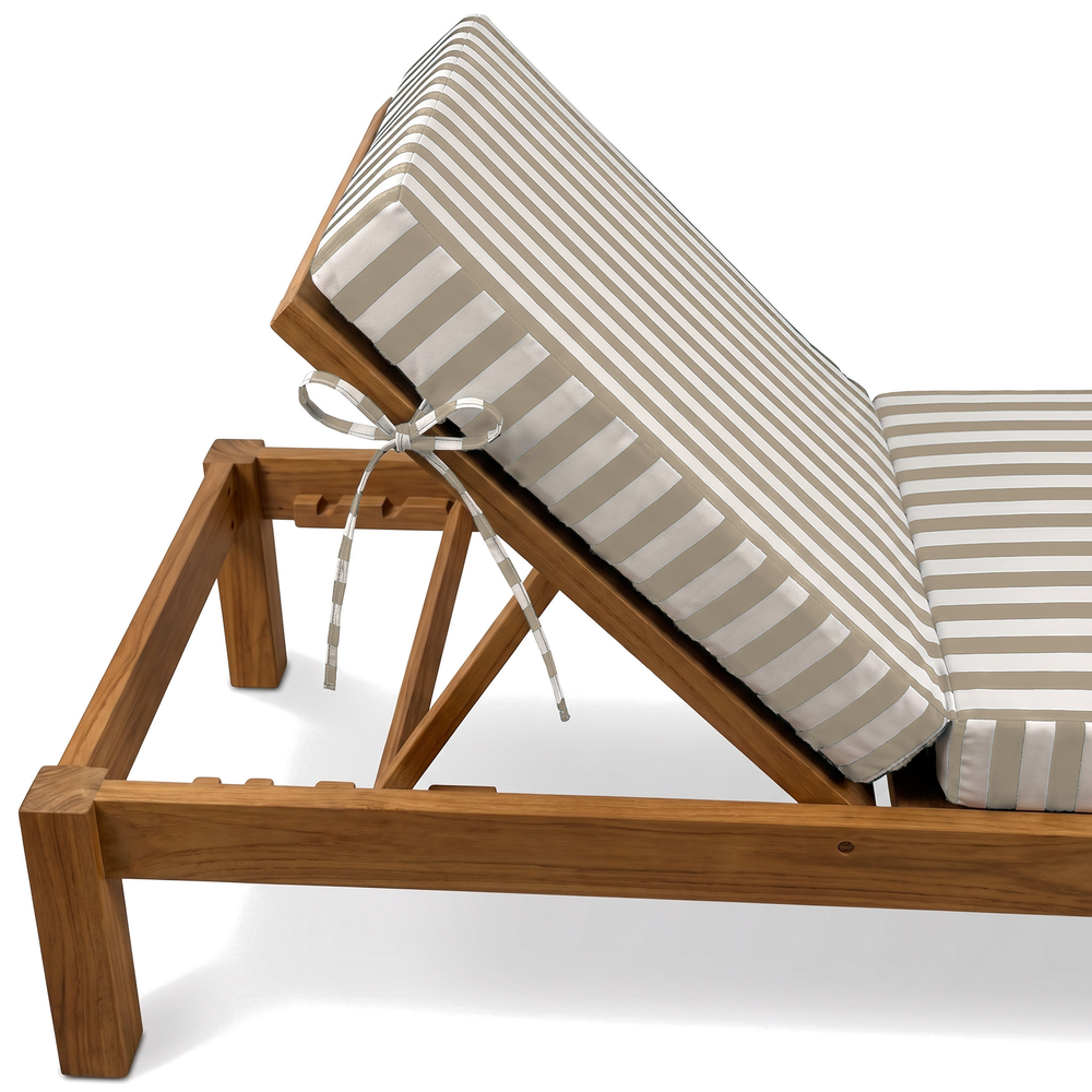 Matelas transat à rayures beiges – liens de fixation noués au transat