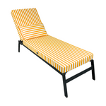 Matelas transat premium 190x60 cm rayures jaunes, épaissi 10 cm avec têtière, déhoussable pour bains de soleil.