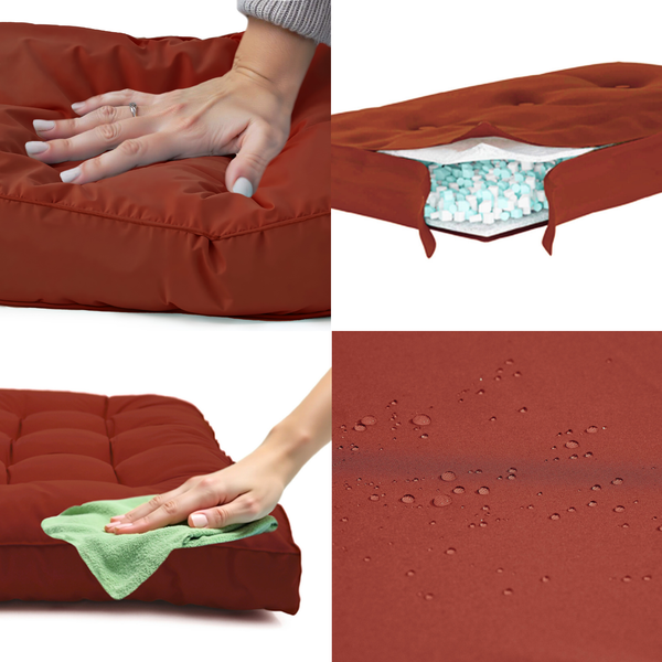 Ensemble de coussins capitonnés 60x60 cm en terracotta épais et moelleux pour fauteuils et canapés.