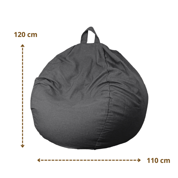 Pouf poire XL d'intérieur en tissu effet lin - 110x120 cm - Gris chiné  - Deco-arts.fr