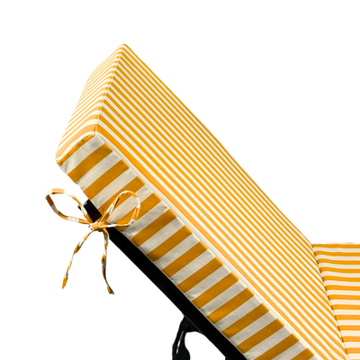 Matelas transat premium 190x60 cm rayures jaunes pour bains de soleil, épais 10 cm avec têtière déhoussable, Deco-arts.fr