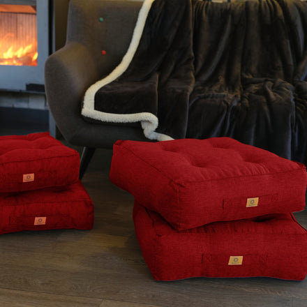 Lot de 2 Coussins de Sol Effet Lin 50x50 Rouge - Épais 18cm (Haut de Gamme)