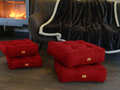 Lot de 2 Coussins de Sol Effet Lin 40x40 Rouge - Épais 12cm (Déco & Confort)