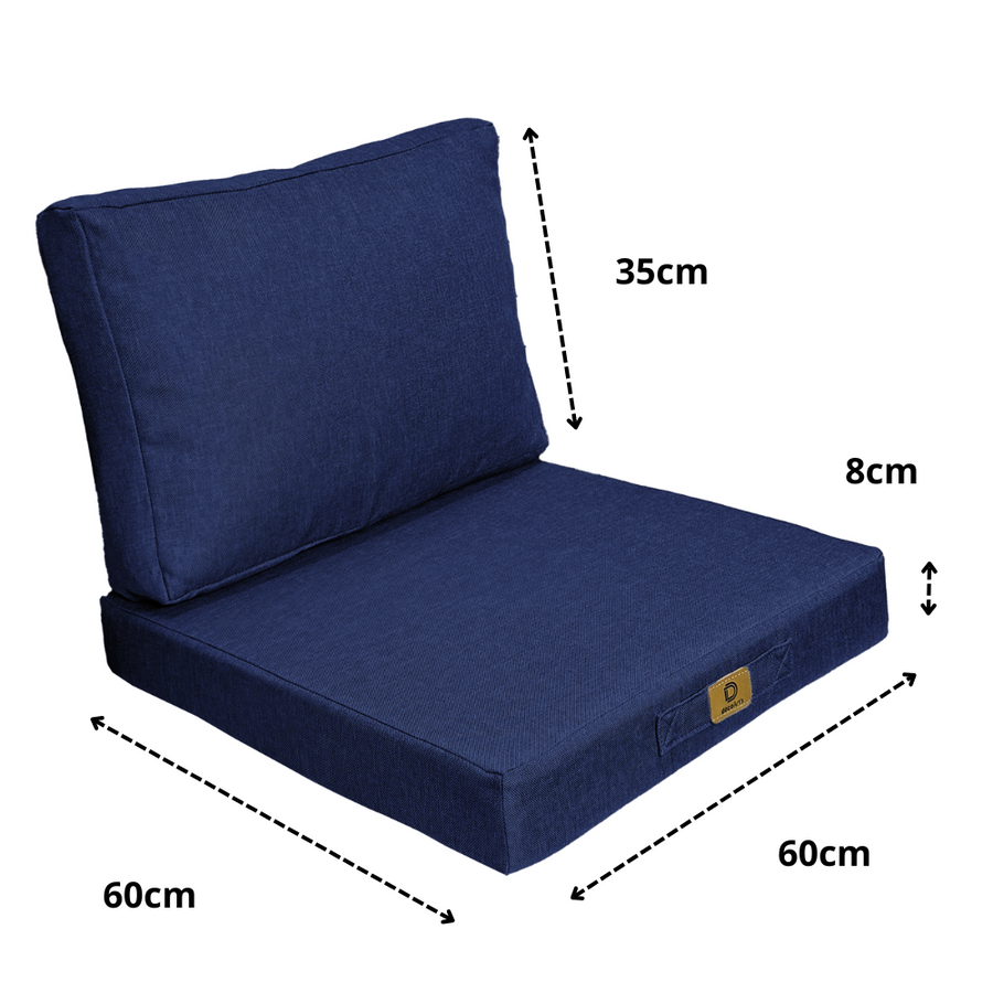 Ensemble Coussins Fauteuil 60x60 Bleu Indigo, tissu effet lin