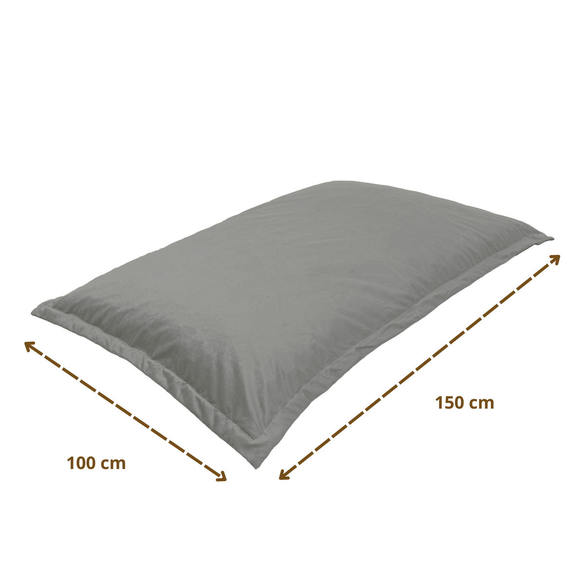 XL reuzen zitkussen 150x100 Lichtgrijs - Fluweel en schuim (Luxe en comfort) – maattekening