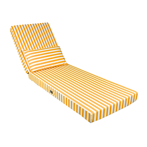 Matelas Transat Premium 190x60 Rayure Jaune - Épais 10cm & Têtière (Déhoussable)