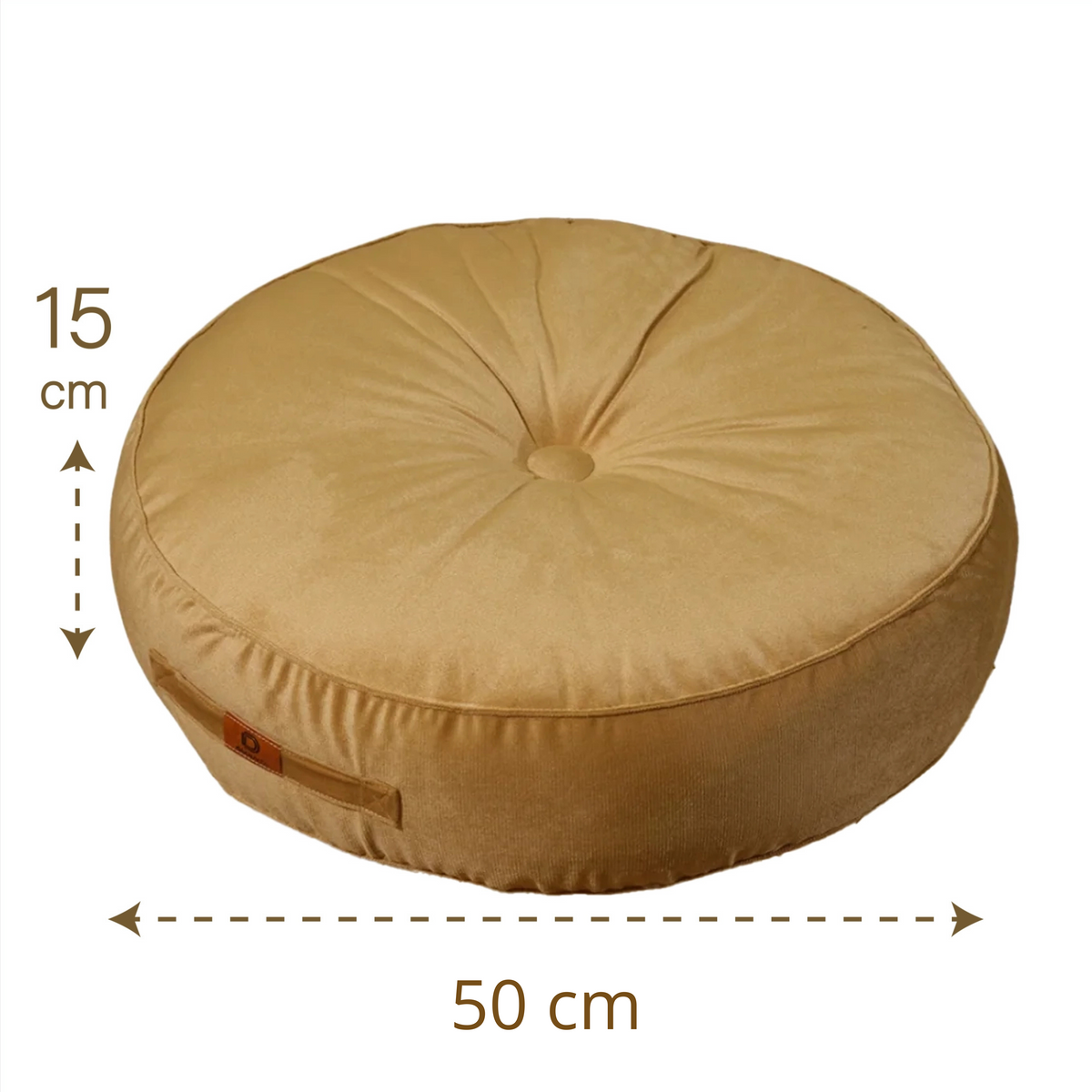 Set of 2 Round Velvet Poufs Ø50 Beige - (Soft Design & Handle) – dimension diagram