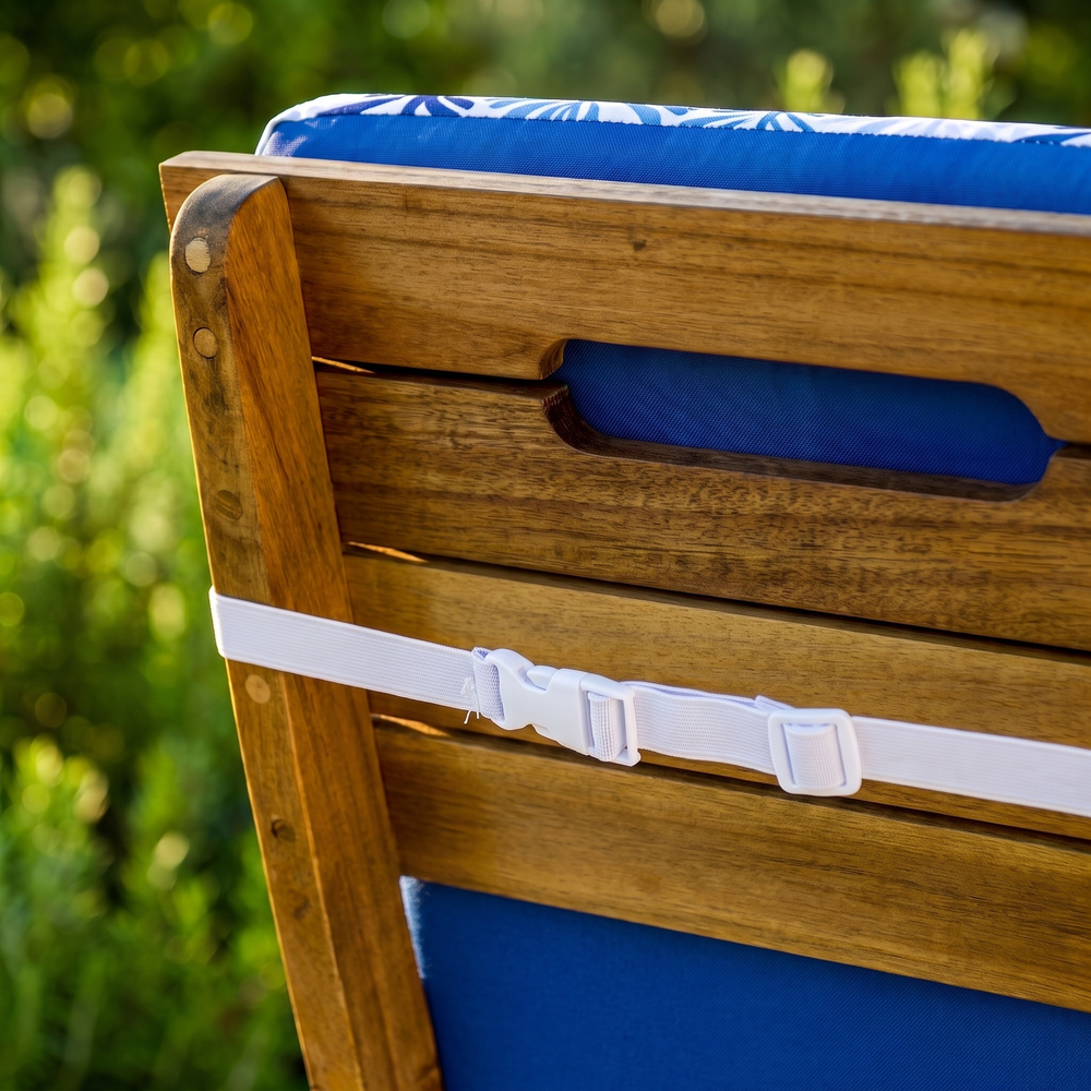 High-back chair cushion, Blue Nautical Pattern – adjustable buckle strap at the back