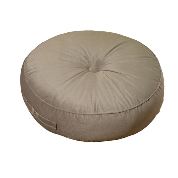 Lot de 2 poufs ronds en velours gris clair, intérieur, diamètre 60 cm, avec poignée, grand confort, marque Deco-arts.fr