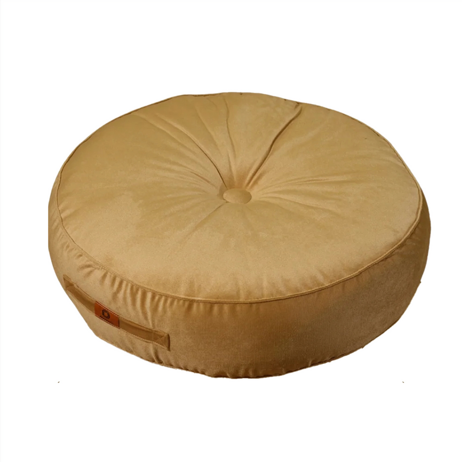 Set of 2 Round Velvet Poufs Beige – photo 3