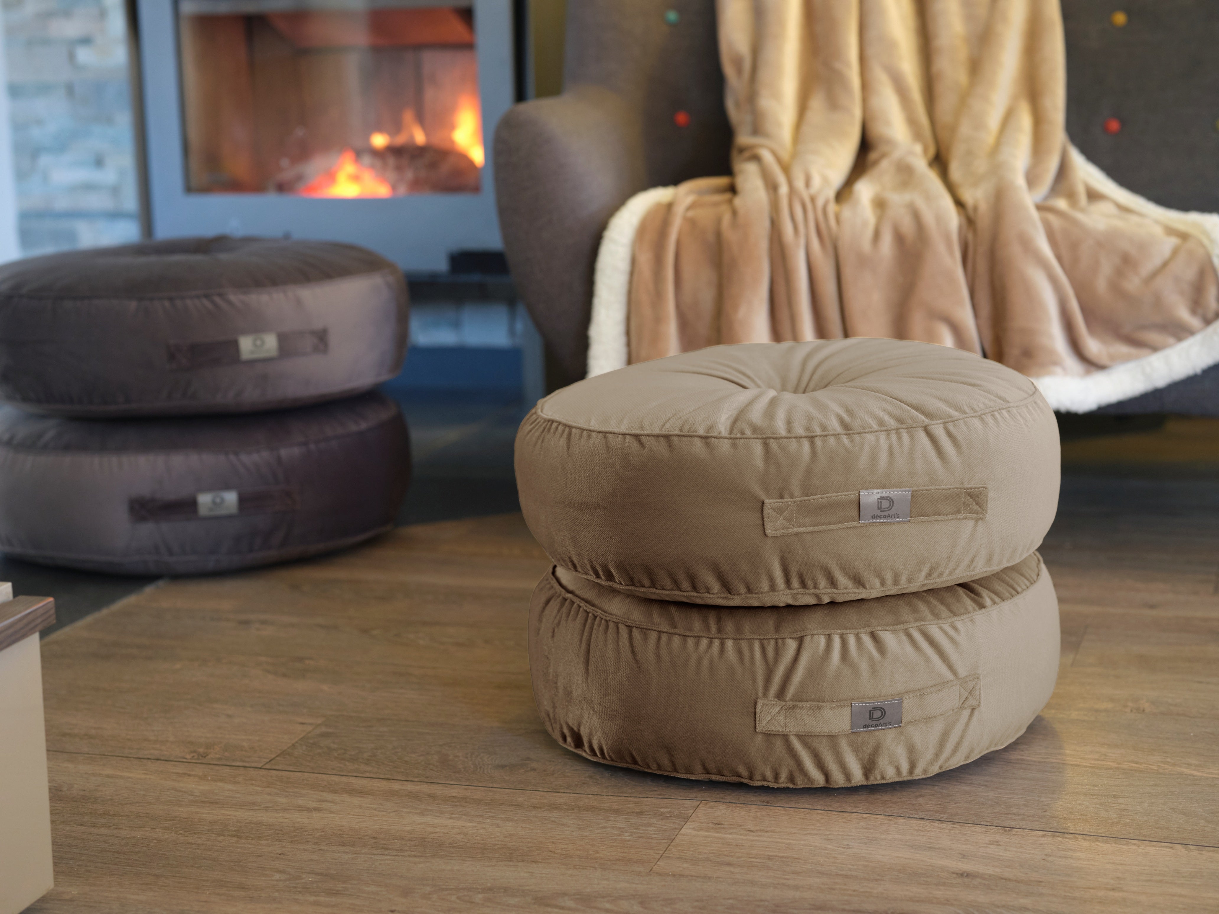 Pouf in velluto diametro 50 set da 2 - crema