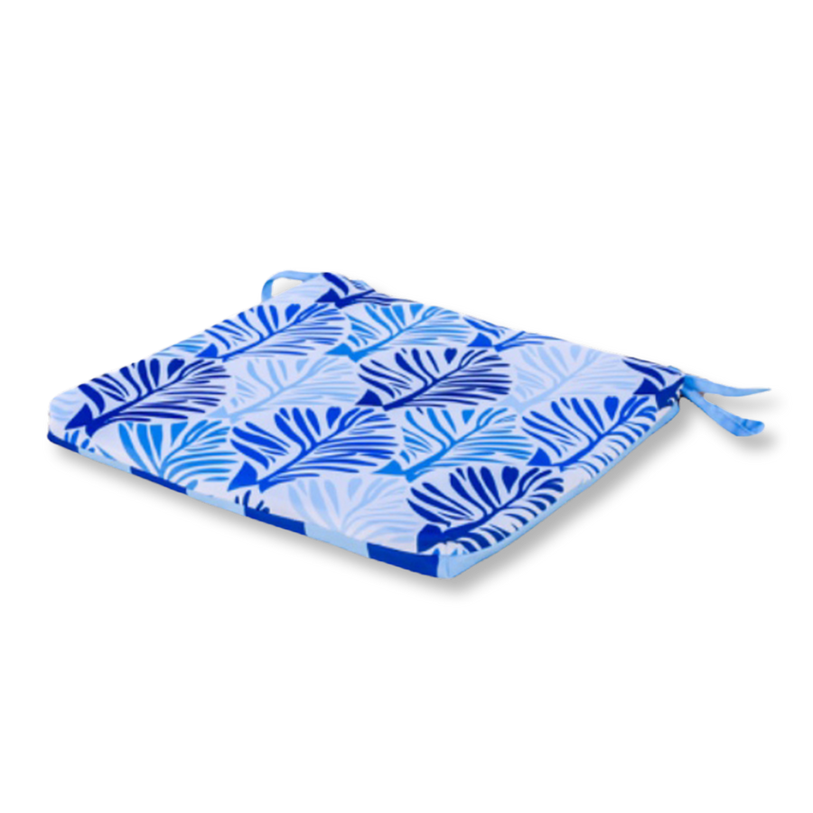 Lot de 4 Galettes de Chaise 35x35 Motif Feuillage Bleu, épaisseur 3 cm
