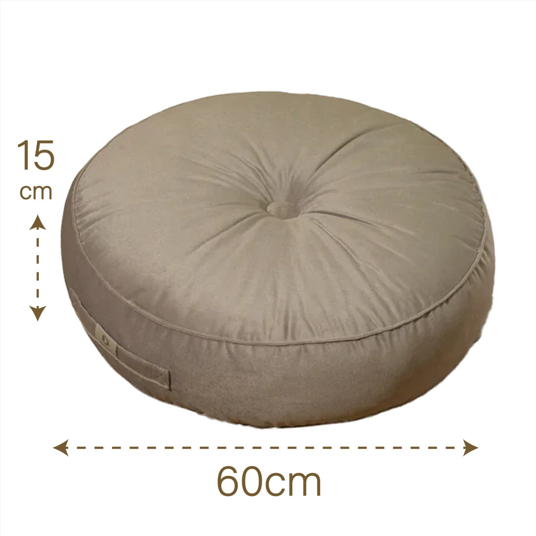 Set van 2 ronde XL fluwelen poefs Ø60 Lichtgrijs - (Hoog comfort en draaggreep) – maattekening