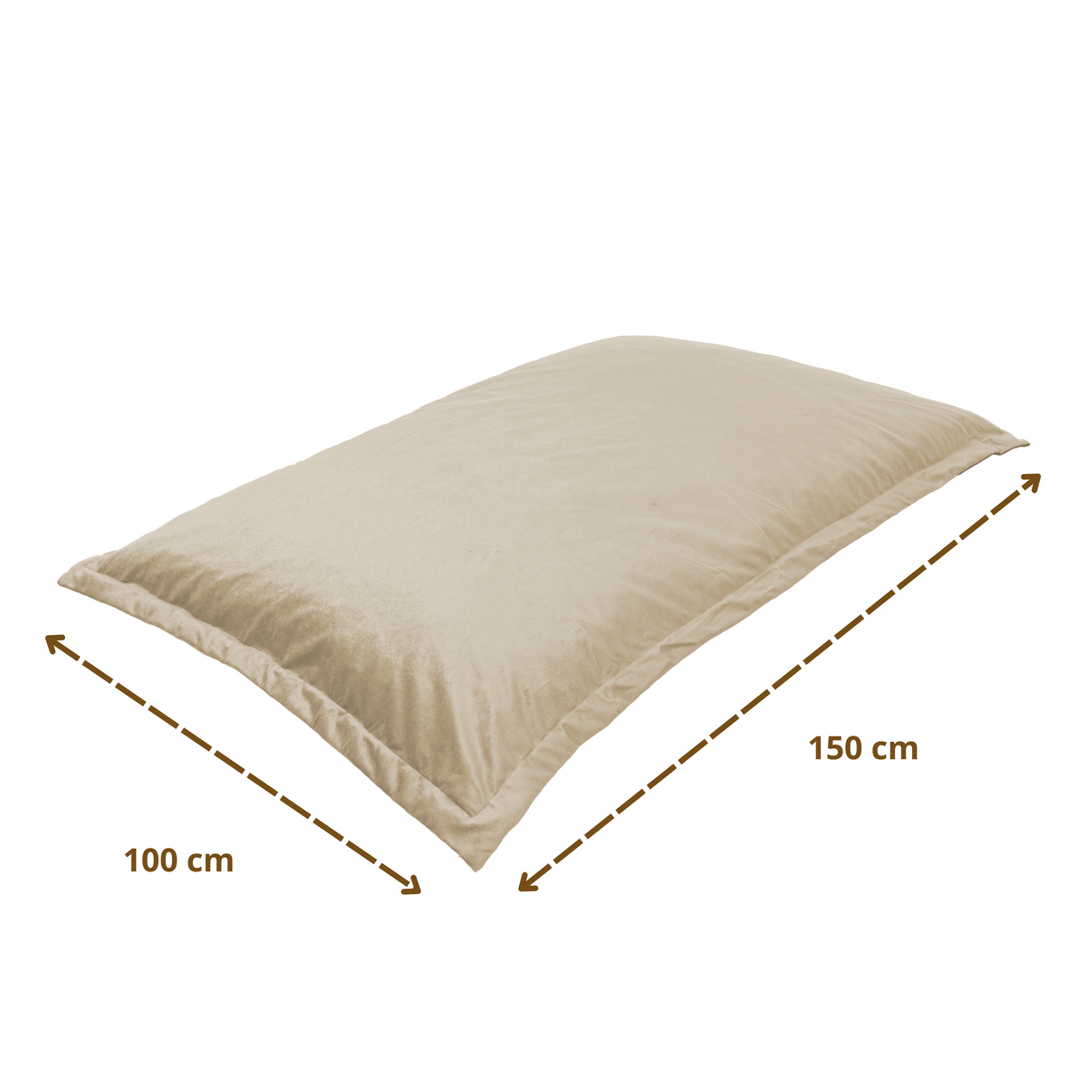 XL-Riesen-Sitzkissen 150x100 Crème - Samt und Schaumstoff (Luxus und Komfort) – Maßzeichnung
