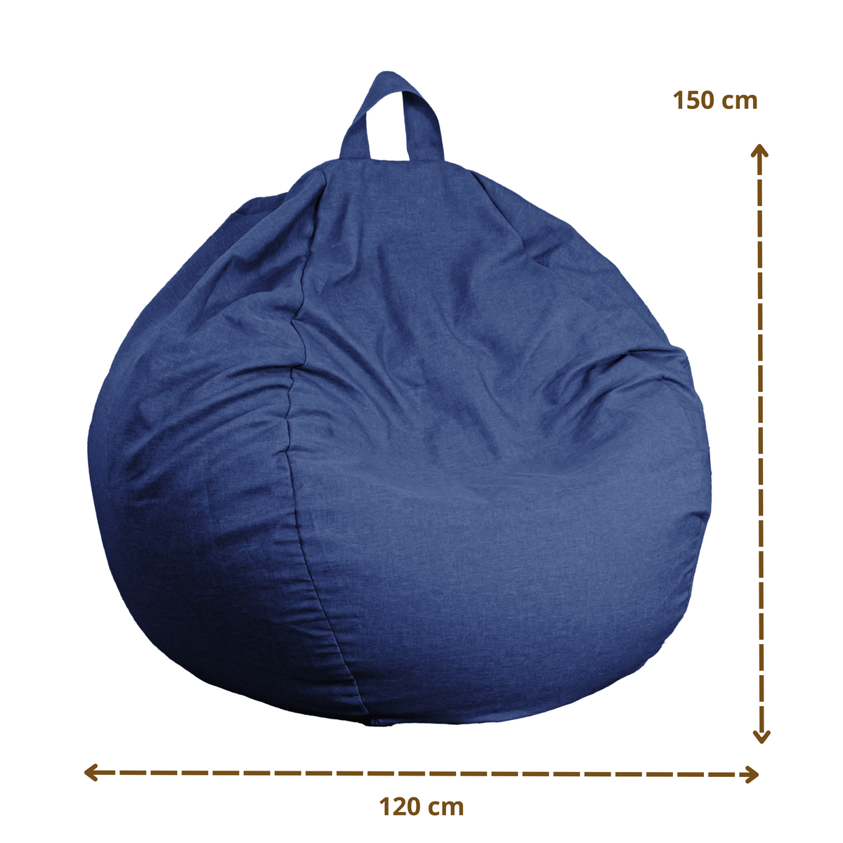Giant XXL Pear Bean Bag 120x150 Indigo Blue - Tissu Linen-Effect & Foam (Chic Living Room) – dimension diagram