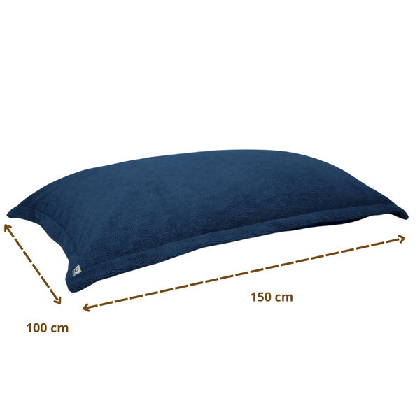 Pouf Intérieur XL - Housse Sherpa (Effet Mouton) Garnissage en flocon de mousse 150x100cm - Bleu pétrole - Deco-arts.fr