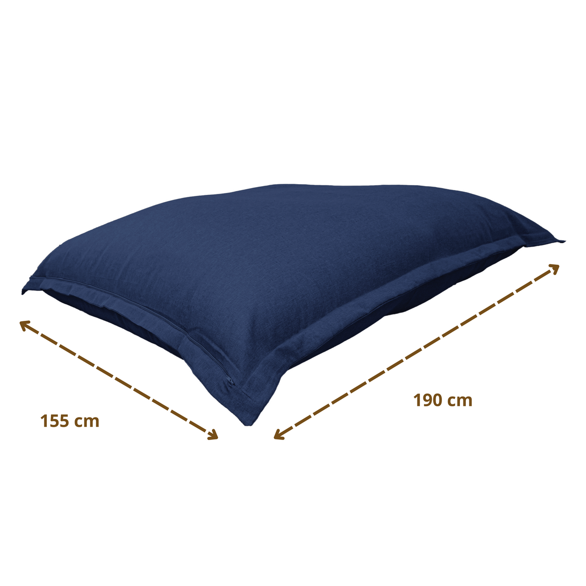 Pouf Géant XXL 190x155 Bleu Indigo - Effet Lin & Mousse (Canapé de Sol Design) – schéma coté