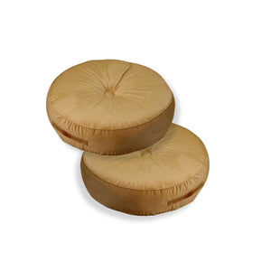 Lot de 2 Poufs Ronds Velours Ø50 Beige - (Design Doux & Poignée)