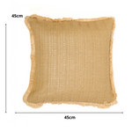 Housse de coussin déco bohème en raphia uni 45x45 cm, illustration de texture naturelle pour décoration intérieure.