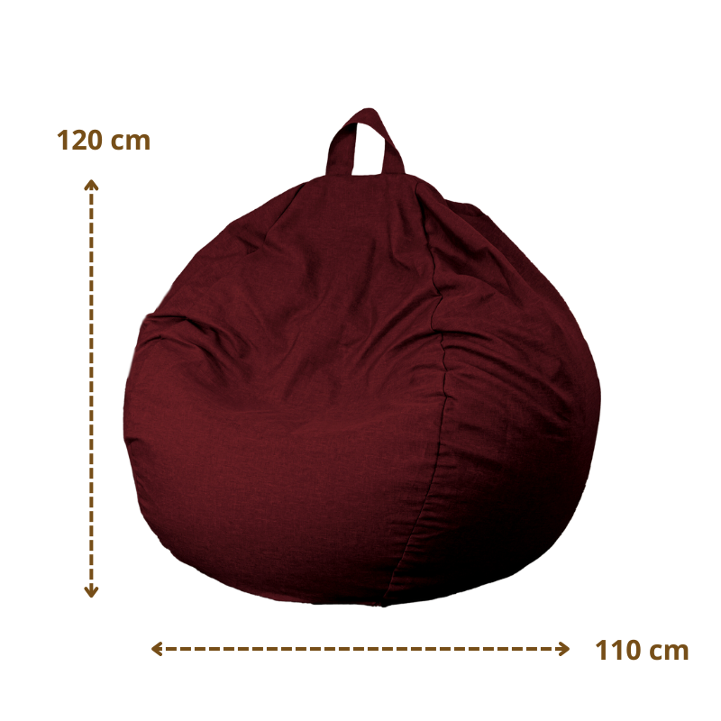 Pouf poire XL d'intérieur en tissu effet lin - 110x120 cm - Prune  – schéma coté