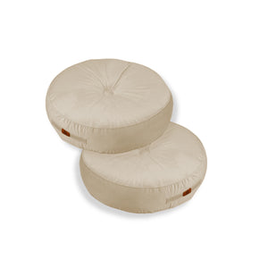 Lot de 2 Poufs Ronds Velours Ø50 Crème - (Design Doux & Poignée)