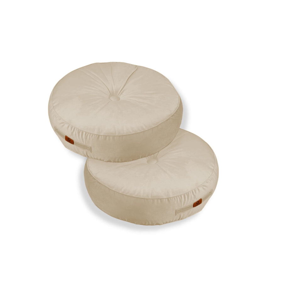 Set van 2 ronde fluwelen poefs Crème – foto 2