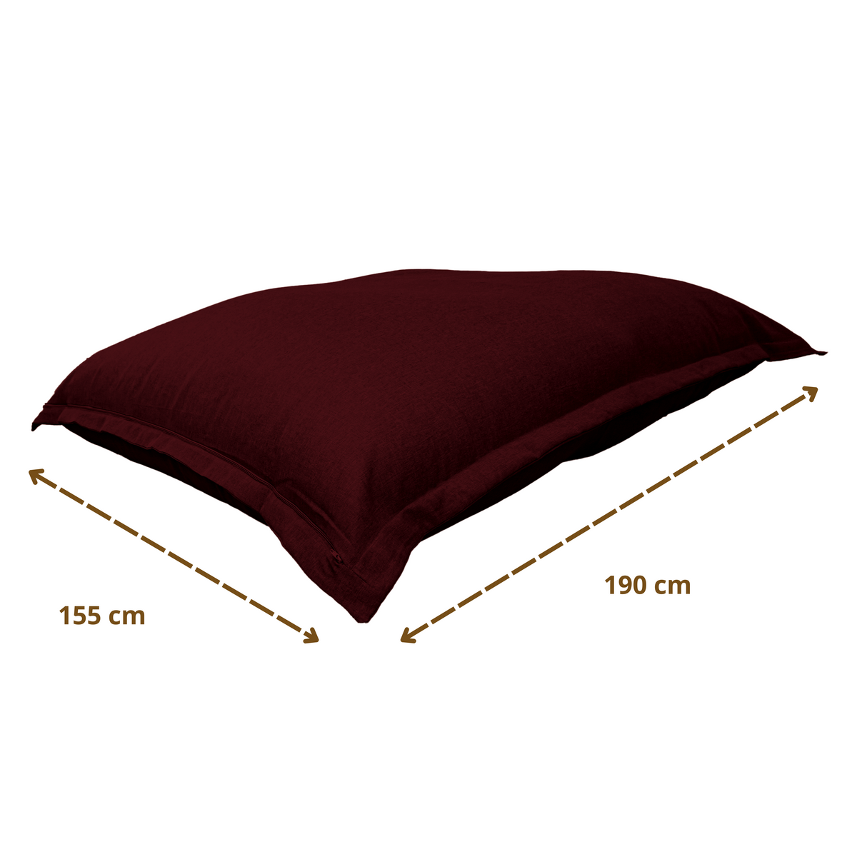 XXL reuzenzitzak 190x155 Pruim - Linnen look en schuim (Design vloerbank) – maattekening