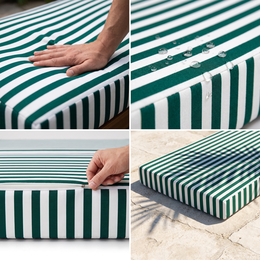 Gestreifte Liegenauflage Grün 190x60 - Kopfstütze inklusive