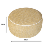 Pouf gonflable extérieur rond 53cm avec effet raphia et imperméable, idéal pour le jardin ou la terrasse.
