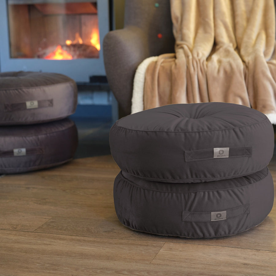 Pouf en velours diamètre 50 lot de 2 - gris foncé - Deco-arts.fr