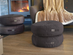Lot de 2 Poufs Ronds Velours XL Ø60 Gris Foncé - (Grand Confort & Poignée)