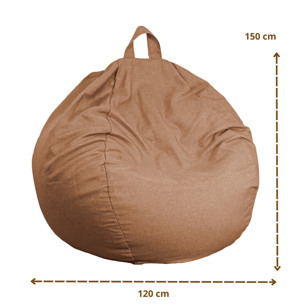 Pouf poire Géant XXL d'intérieur en tissu effet lin - 120x150 cm - Marron clair - Deco-arts.fr