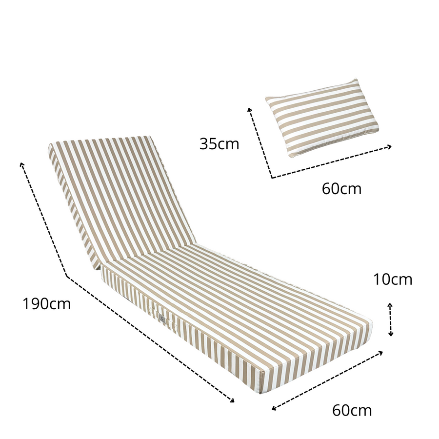 Matelas Transat Premium 190x60 Rayure Beige, garnissage en mousse haute densité