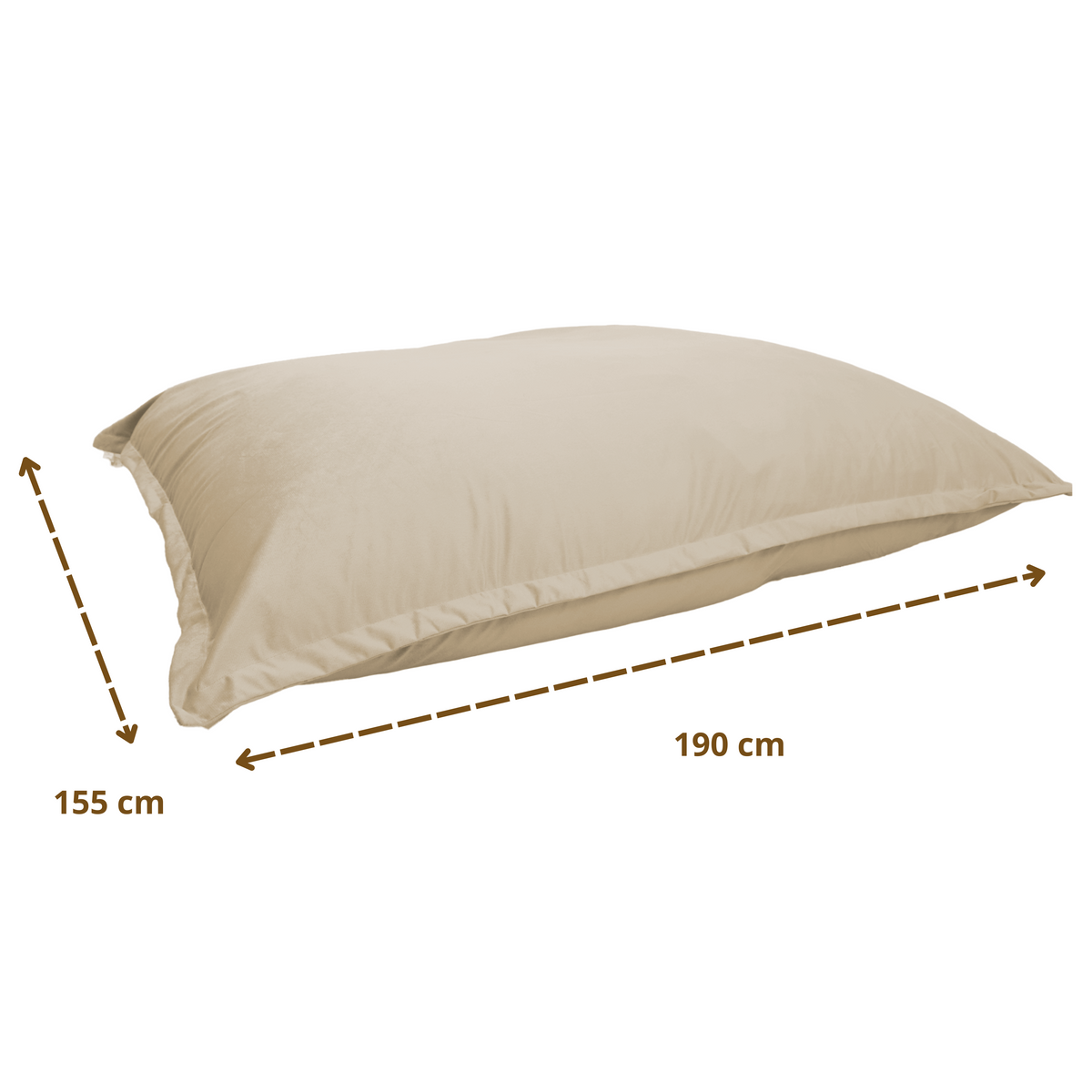 XXL-Riesen-Sitzsack 190x155 Crème - Samt und Schaumstoff (Prestige-Bodensofa) – Maßzeichnung