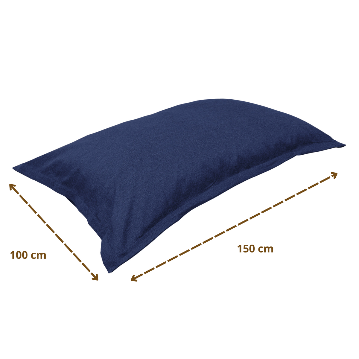 Pouf Coussin Géant XL 150x100 Bleu Indigo - Effet Lin & Mousse (Salon Chic) – schéma coté