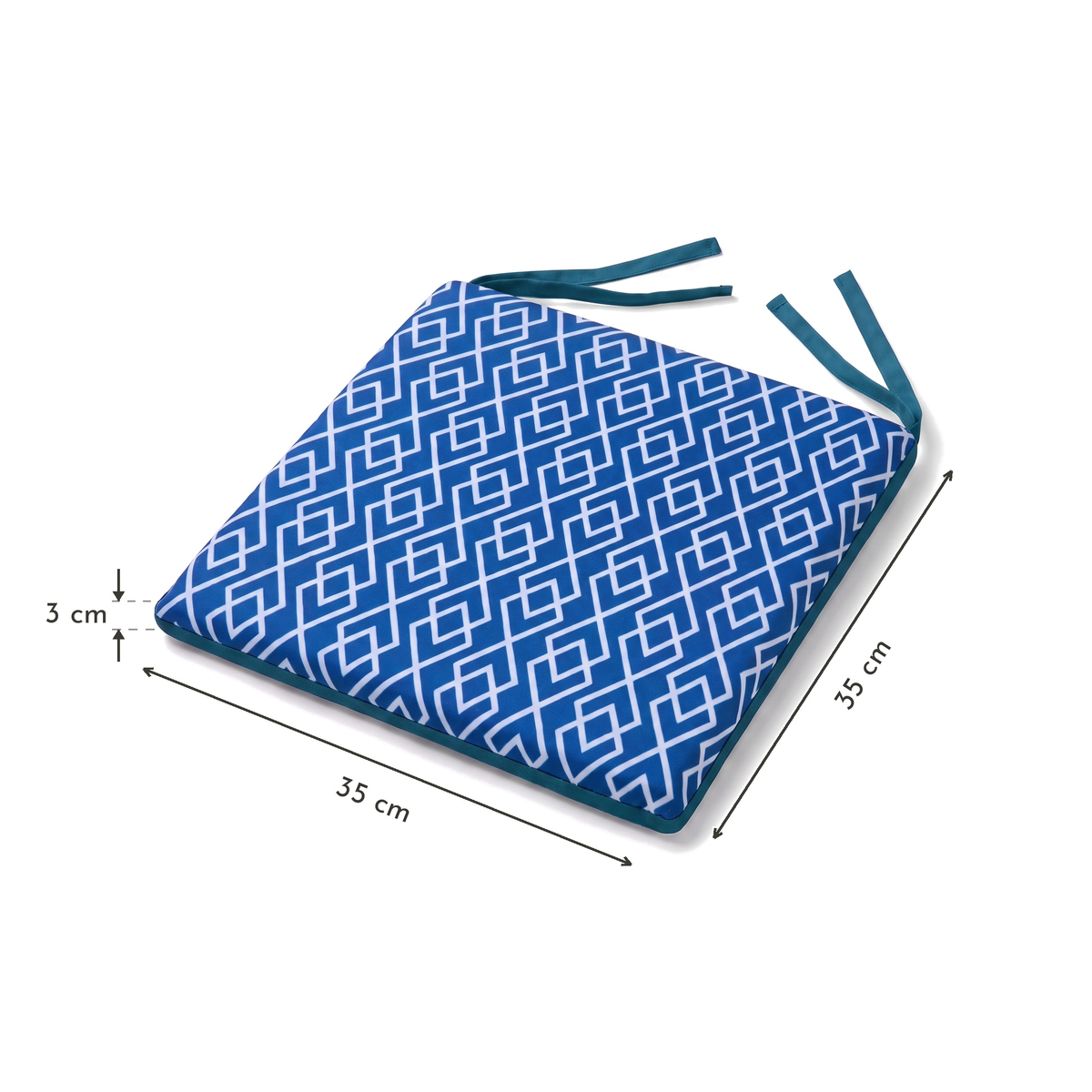 Set of 4 Chair Pads 35x35 Motif Géométrique Green - Comfort & Déco (Avec Attaches) – dimension diagram