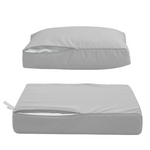 Ensemble de coussins de salon jardin 60x60 cm gris galet, déhoussables et anti-UV pour fauteuils et canapés.