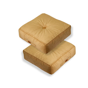 Conjunto de 2 Pufes de Veludo XL 54x54 Bege - Espesso 18cm (Grande Confortoo)