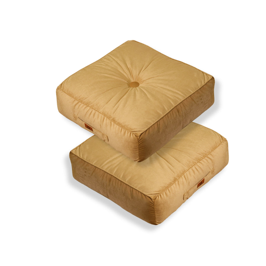 Set of 2 XL Velvet Poufs 54x54 Beige, 18 cm thick