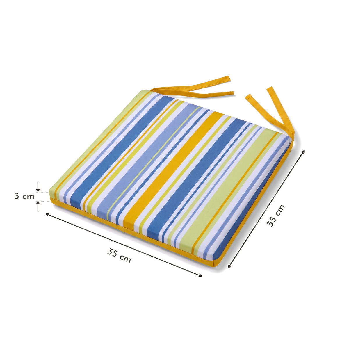 Set of 4 Chair Pads 35x35 Motif Stripes Solaires - Comfort & Déco (Avec Attaches) – dimension diagram