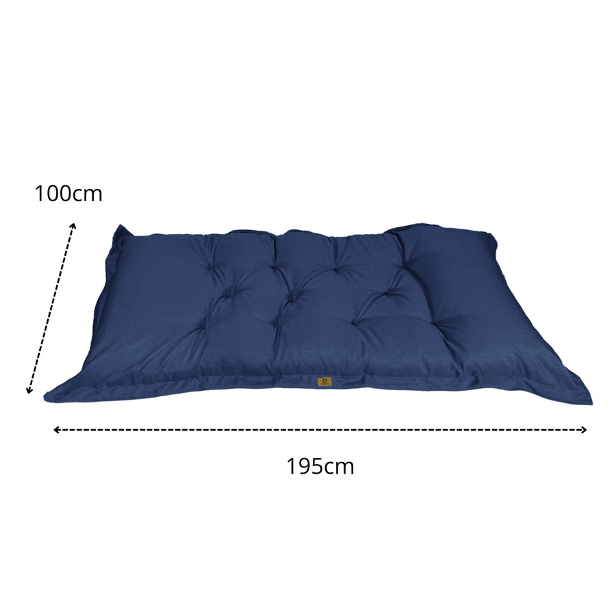 XXL-Boden-Futon in Leinenoptik 195x100 Indigoblau, für drinnen, draußen und beim Camping