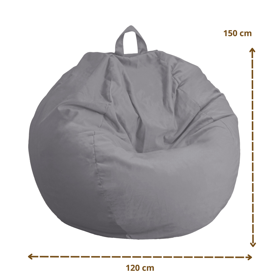 XXL reuzen peervormige zitzak 120x150 Lichtgrijs, fluwelen stof