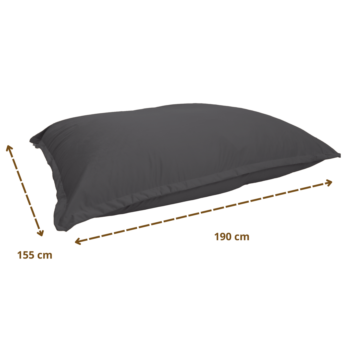 XXL-Riesen-Sitzsack 190x155 Dunkelgrau - Samt und Schaumstoff (Prestige-Bodensofa) – Maßzeichnung