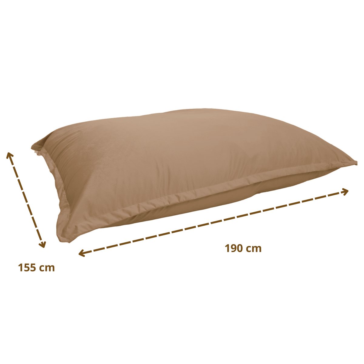 Giant XXL Bean Bag 190x155 Beige - Velvet & Foam (Prestige Floor Sofa) – dimension diagram