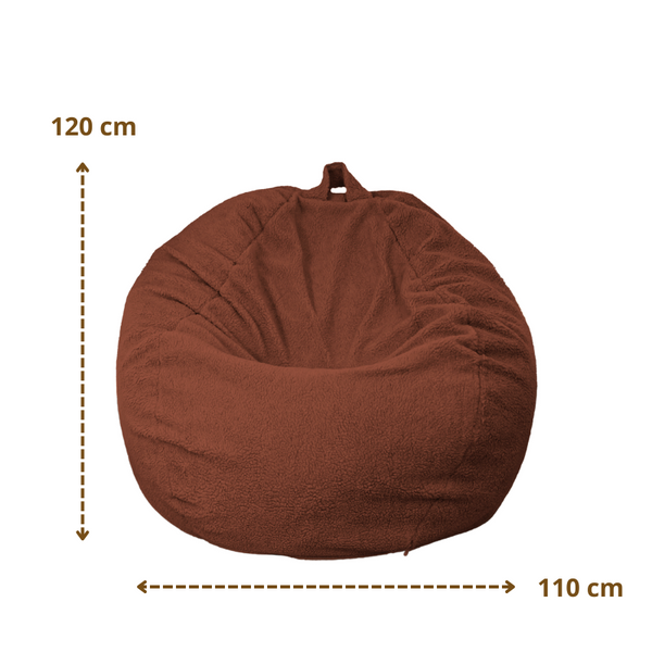 Pouf poire XL d'intérieur en tissu sherpa - 110x120 cm - Terracotta - Deco-arts.fr